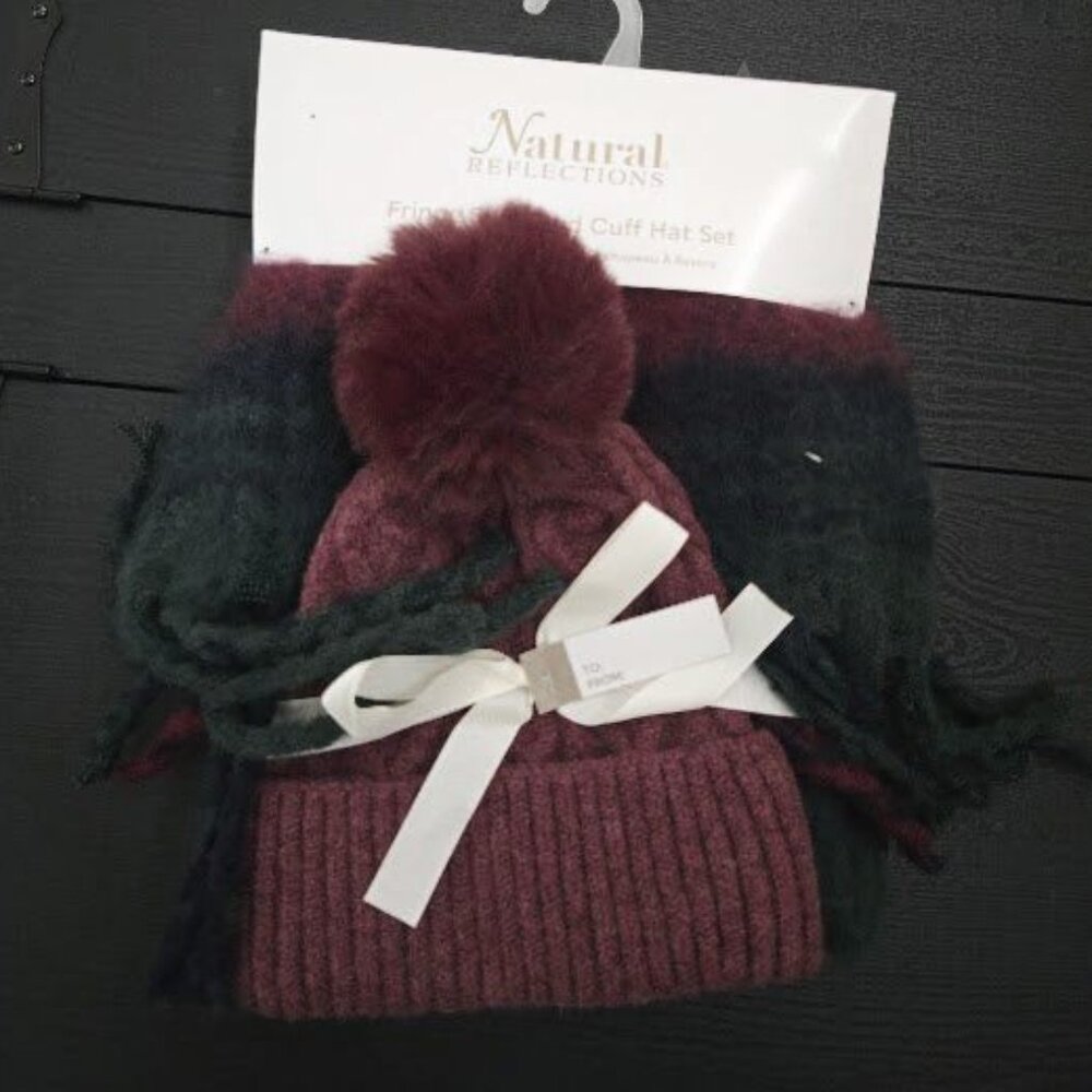 NWT Natural Reflections Fringe Scarf and Cuff Hat Set, super soft from Cabelas